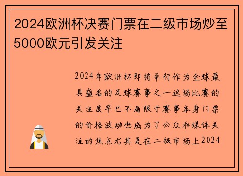 2024欧洲杯决赛门票在二级市场炒至5000欧元引发关注